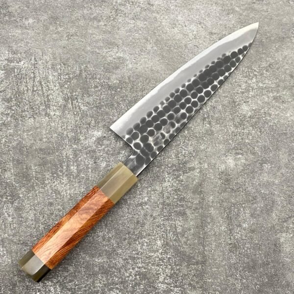 味方屋 日野浦刃物工房 白二鋼 黑打槌目 牛刀 180mm